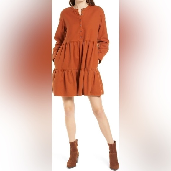Madewell Flannel Fall Brown Nutmeg Rust Mini Dress M - Picture 1 of 12
